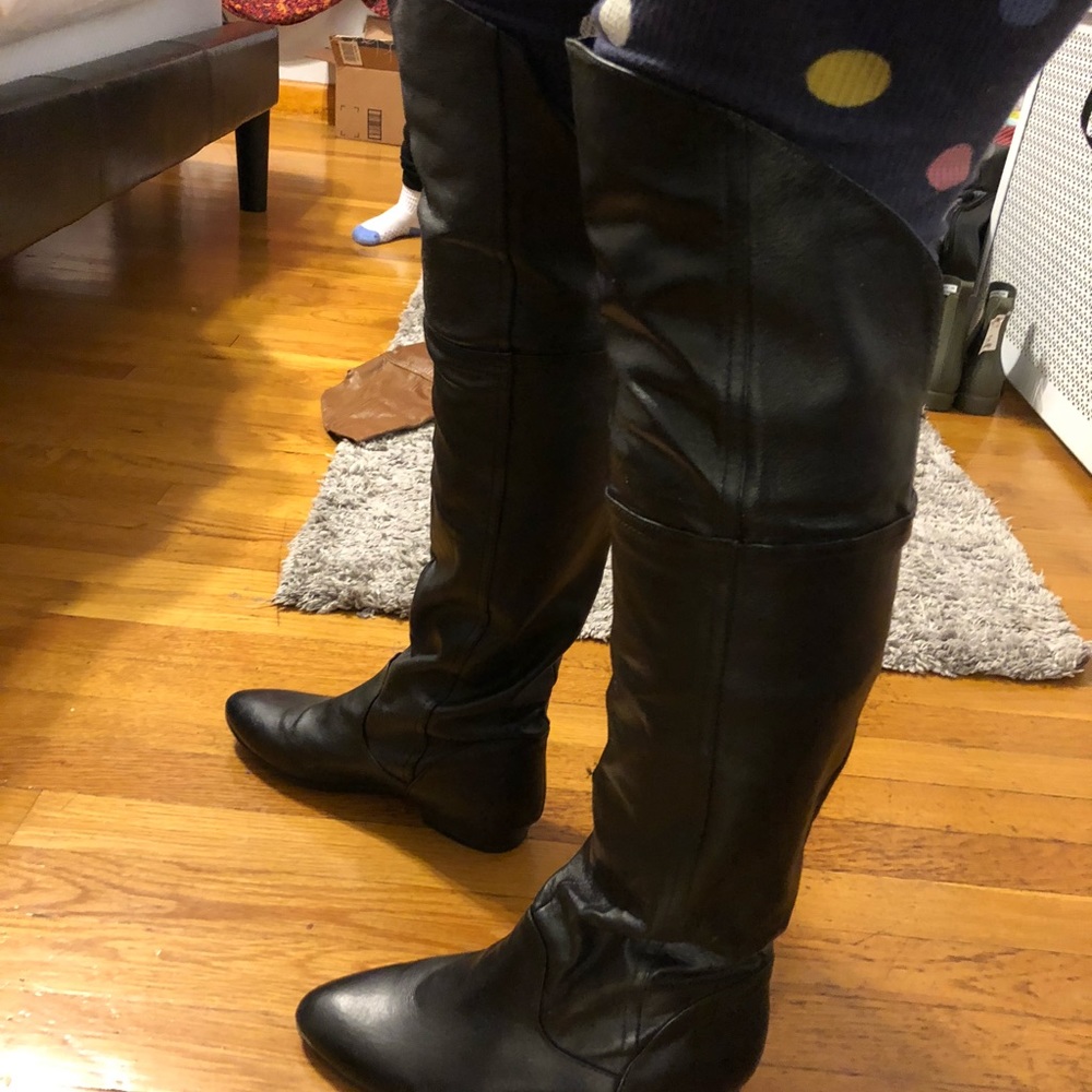 Over the knee faux leather black boots